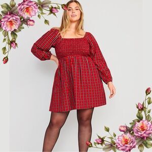 Fit & Flare Long-Sleeve Mini Plaid plus size Dress